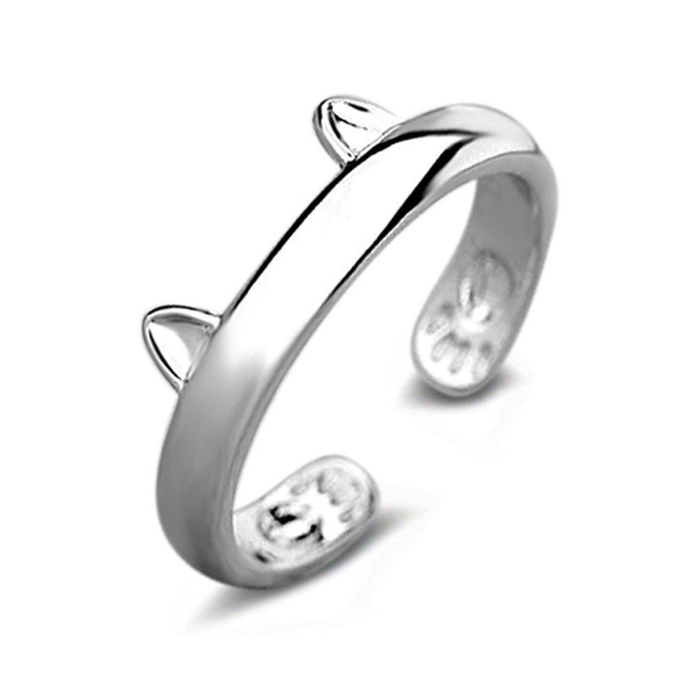 New .925 Silver Cat Ring Open Paws Ears Adjustable - Picture 2 of 5